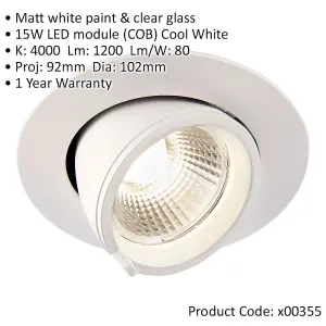 2 PACK Fully Adjustable Ceiling Downlight - 15W Cool White LED - Matt White