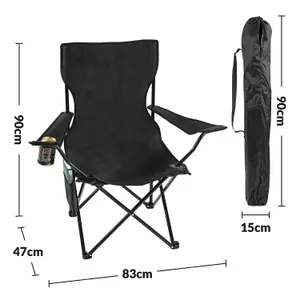 Set of 2 Portable Folding Camp Chairs, Lightweight, Cup Holder, Side Pocket, Carry Bag, sturdy steel frame, weight capacity 242lbs