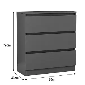 SunDaze Chest of Drawers Storage Bedroom Furniture Cabinet 3 Drawer Dark Grey 70x40x77cm