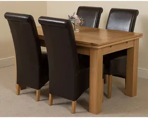 Richmond 140cm - 220cm Oak Extending Dining Table and 4 Chairs Dining Set with Montana Brown Leather Chairs