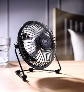 Mini USB Powered Desk Fan - Portable Home, Office or Car Black Metal Fan with Adjustable Angle & Speed - 14.8 x 8.2 x 15.3cm