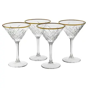 Queensway Home & Dining 17cm Height 4 Pcs Timeless Martini Glass With Gold Rim Tall Party Drinks Glassware Sets