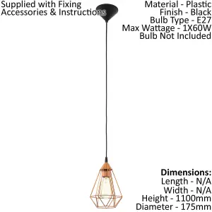 Hanging Ceiling Pendant Light Copper Wire Cage 1 x E27 Hallway Feature Lamp