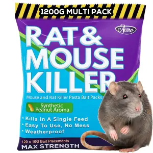 Aviro Rat and Mouse Poison - Maximum Strength Rat Poisoning Blocks. No Mess Rodent Control. 80 x 15g Bait Sachets (1,200g)