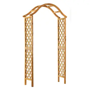 Woodland Wooden Garden Arch - Decorative Outdoor Climbing Plant Support Trellis Arbour Archway - H221 x W114 x D40cm, Tan