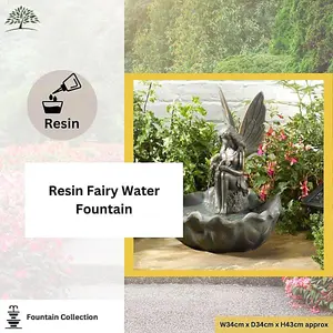 Vintage Fairy Water Fountain - Solar Powered Bronze Patina Winged Fairy Colour Water Feature