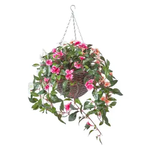 Homescapes White, Orange and Pink Impatiens Hanging Basket, 85 cm