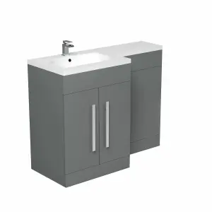 Nes Home Aric 1100mm Bathroom Basin Sink Vanity Grey Unit Cabinet Furniture Left Hand