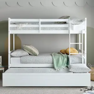 Essentials White Wooden Single 3ft Bunk Bed Frame With Underbed Trundle