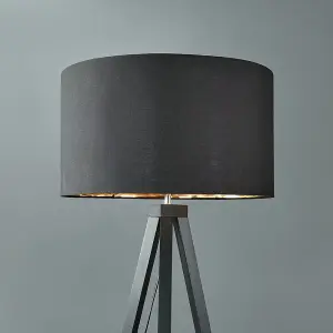 ValueLights Barbro Modern Black Wood Tripod Design Floor Lamp with a Black and Gold Drum Shade