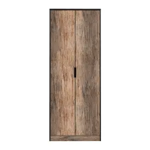 Fuji 2 Door Wardrobe in Vintage Oak & Black (Ready Assembled)