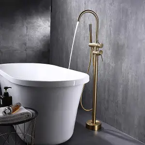 Round Freestanding Gold Chrome Plated Bath Tap With Shower