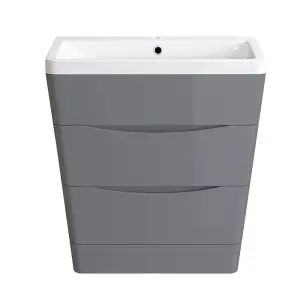 Rinse Bathrooms 800mm Gloss Grey Floor Standing 2 Drawer Vanity Unit Basin Bathroom Storage Furniture