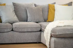 Lucas Water Repellent Velvet Chenille Left Facing Corner Sofa in Light Grey