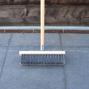 Heavy Duty Garden Broom Metal Wire Bristles Outdoor 30cm / 12" Stiff Hard Brush (with 120cm Long Handle)