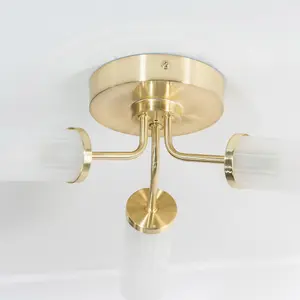 ValueLights Canya Brushed Gold 3 Way Bathroom Ceiling Light Reeded Glass Shade