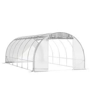 White Walk In Steel Frame Garden Tunnel Greenhouse Grow House with Roll Up Door Windows, 6x3x2M