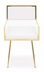 Interiors by Premier Ivory Leather Effect Dining Chair, Cut-Out Back Gold Finish Accent Chair, Velvet Upholstery Dining Chair