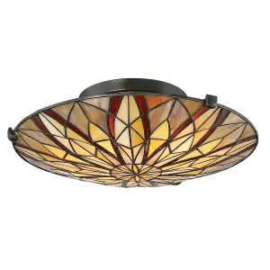 Semi Flush Light Tiffany Style Coloured Glass Uplight Valiant Bronze LED E27 60W