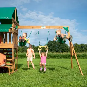 Backyard Discovery Belmont Cedar Wooden Climbing Frame with 3 x Swings and 1 x Slide