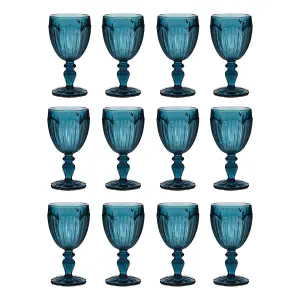 Set of 12 Luxury Embossed Blue Drinking Wine Glass Wine Goblets 280ml