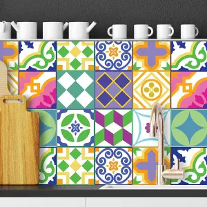 24 Pieces 15x15cm Classic Spanish Colourful Mixed 1 Tile Stickers