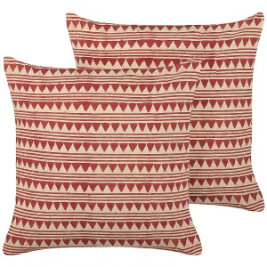 Set of 2 Cushions DEGLUPTA Cotton 45 x 45 cm Geometric Block-Printing Red