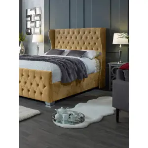 Colleen Plush Velvet Beige Bed Frame