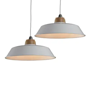 First Choice Lighting Set of 2 Jakob Cream Metal and Wood Easy Fit Pendant Shades