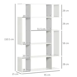 HOMCOM 5-Tier Bookshelf Freestanding Decorative Storage Shelves for Home White