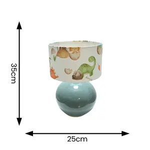 ValueLights Bosco Eucalyptus Ceramic Table Lamp with Dinosaur Drum Shade - LED Bulb Included