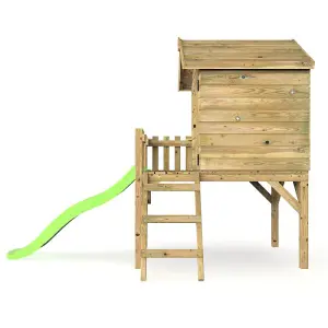 Rebo Orchard 4FT x 4FT Wooden Playhouse On 900mm Deck and 6FT Slide (Swan Light Green)