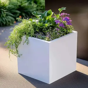 40cm Zinc Galvanised Matte White Square Planter