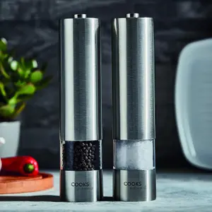 Cooks Professional Electric Automatic Salt & Pepper Mill Grinder Set   Stainless Steel Silver