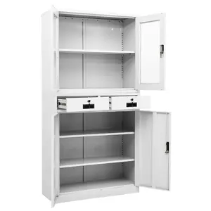 Berkfield Office Cabinet White 90x40x180 cm Steel and Tempered Glass