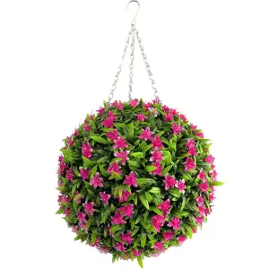 Best Artificial 38cm Pink Lily Hanging Basket Flower Topiary Ball - Suitable for Outdoor Use - Weather & Fade Resistant