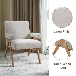 60 x 67 x 83.5cm Beige Linen Upholsteried Armchair with Wooden Legs for Living Room Bedroom