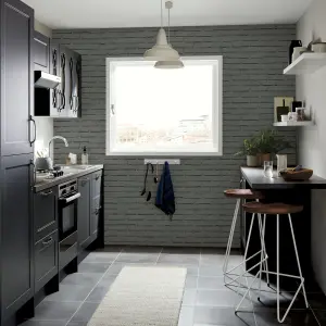 GoodHome Luynes Light grey Brick Textured Wallpaper Sample