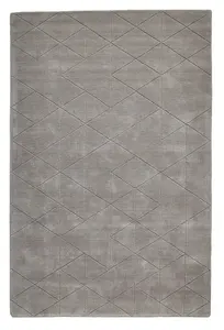 Grey Chequered , Geometric Luxurious , Modern , Plain , Wool Easy to Clean Rug for Bedroom, Living Room - 150cm X 230cm