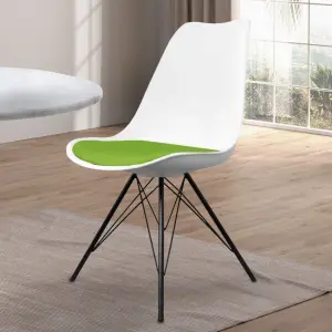 Soho White and Green Plastic Dining Chair with Black Metal Legs