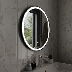 Harper & Harlow 800x800 Lyra Matt Black LED Illuminated Round Bathroom Mirror