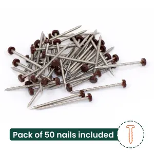 50pk UPVC Panel Pins 40mm Poly Top Pins Nails Plastic Headed Fascia Fixings Roofing Nails Brown