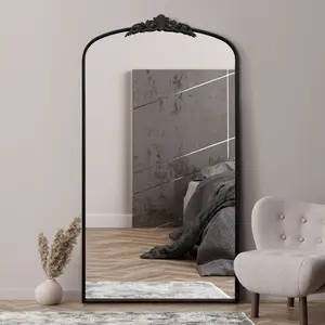 MirrorOutlet The Crown - Black Metal Framed Arched Full Length Wall Mirror with Decorative Crown 68" X 38" (174CM X 96CM)