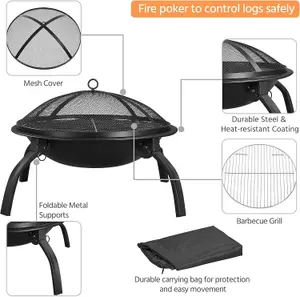 Fire Pit Portable Folding Fire Pits with Cooking & Grill, Iron Fire Pits for Garden Portable Fire Bowl for Camping BonfireBBQHea