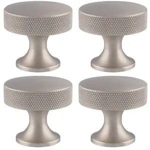 4 PACK - Knurled Flared Stem Cabinet Door Knob - 38mm Satin Nickel Cupboard Pull Handle