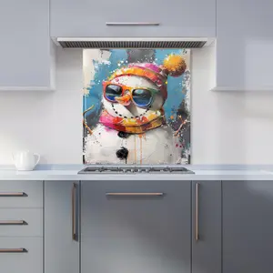 Vibrant Snowman with Style Premium Glass Kitchen Splashback W600mm x H600mm