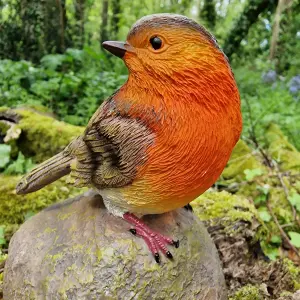 Robin on a Stone Resin Garden Ornament