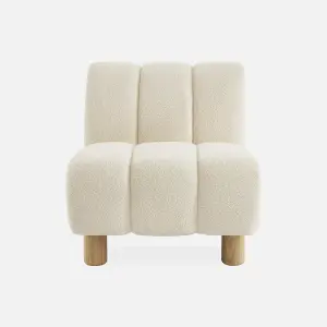 sweeek. Wooden armchair with rounded legs in boucle fabric Angel White 78x90x79 cm