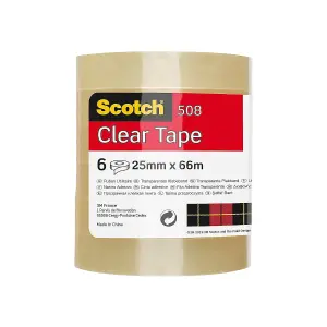 Scotch Clear Tape, Pack of 6 Rolls, 25 mm x 66 m (Pack of 6) Strong and Sticky Tape Pack of 6