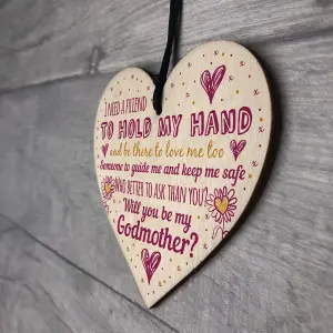 Red Ocean Will You Be My Godmother Gift For Friend Wooden Heart Sign Godparent Asking Christening Gifts